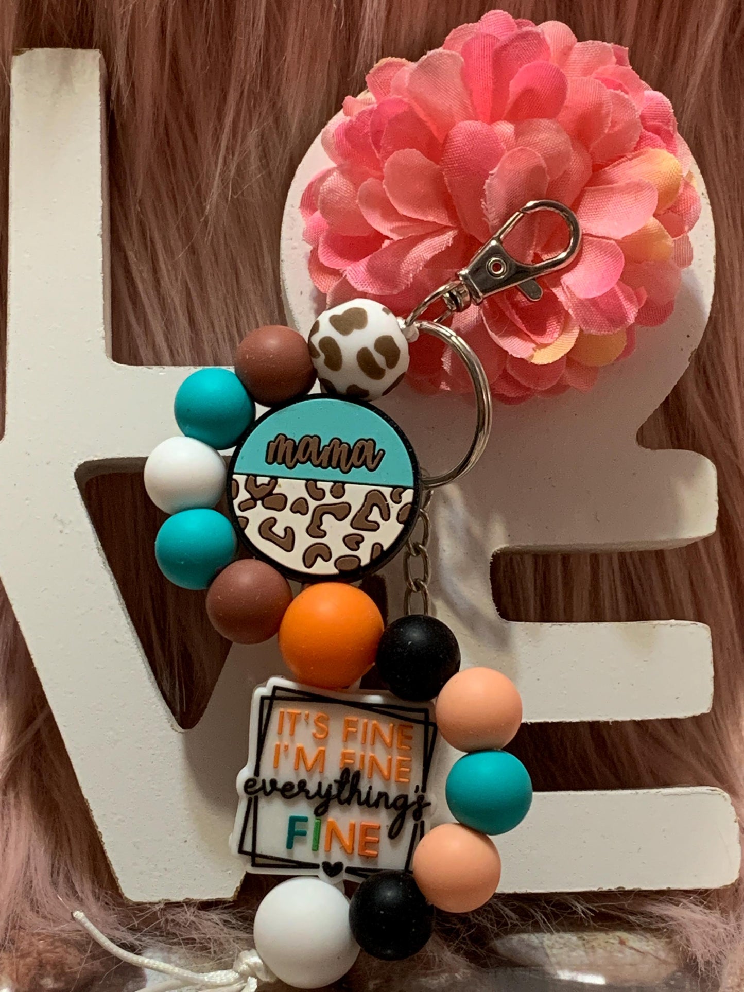 Beaded Silicone Wave Keychain: Purse Charm, Backpack Accessory
