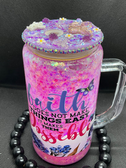 Glitter Snow Globe Tumbler: 16oz Glass Cup