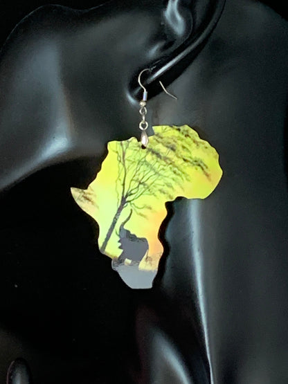 Africa Earrings: Sublimation Print, Hypoallergenic Posts