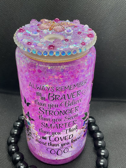 Glitter Snow Globe Tumbler: 16oz Glass Cup
