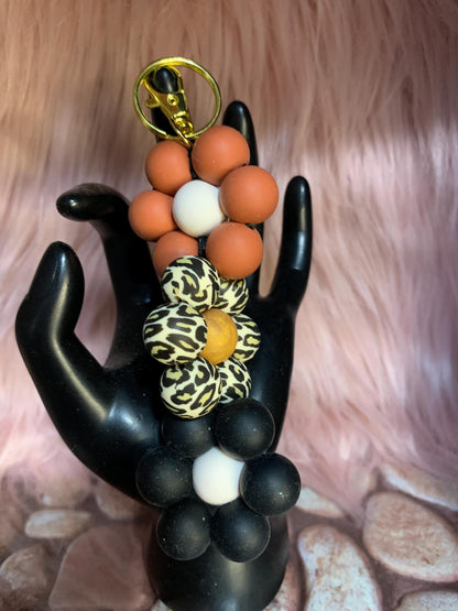 Twisted Silicone Beaded Flower Keychain: Purse/Backpack Charms