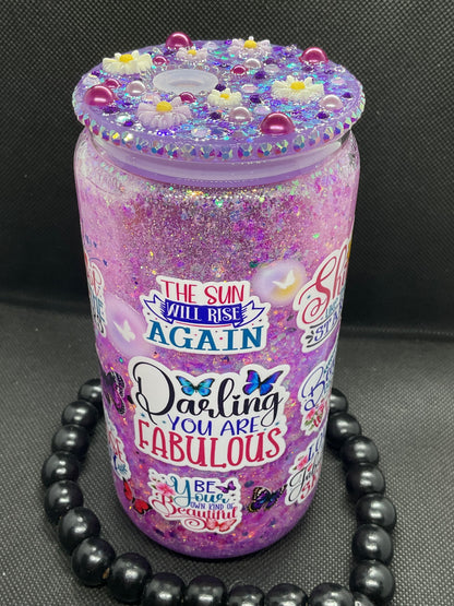 Glitter Snow Globe Tumbler: 16oz Glass Cup