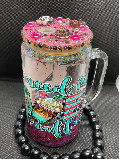 Glitter Snow Globe Tumbler: 16oz Glass Cup