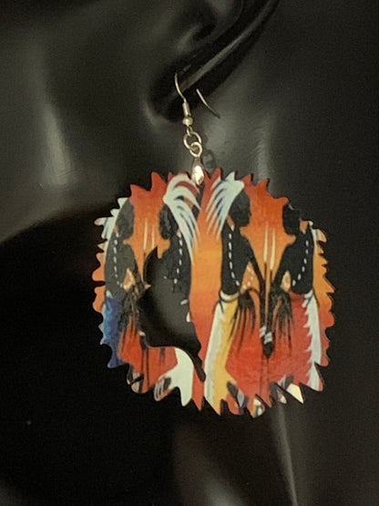 African Woman Sublimation Earrings: Hypoallergenic MDF Wood