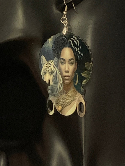 African Woman Sublimation Earrings: Hypoallergenic MDF Wood