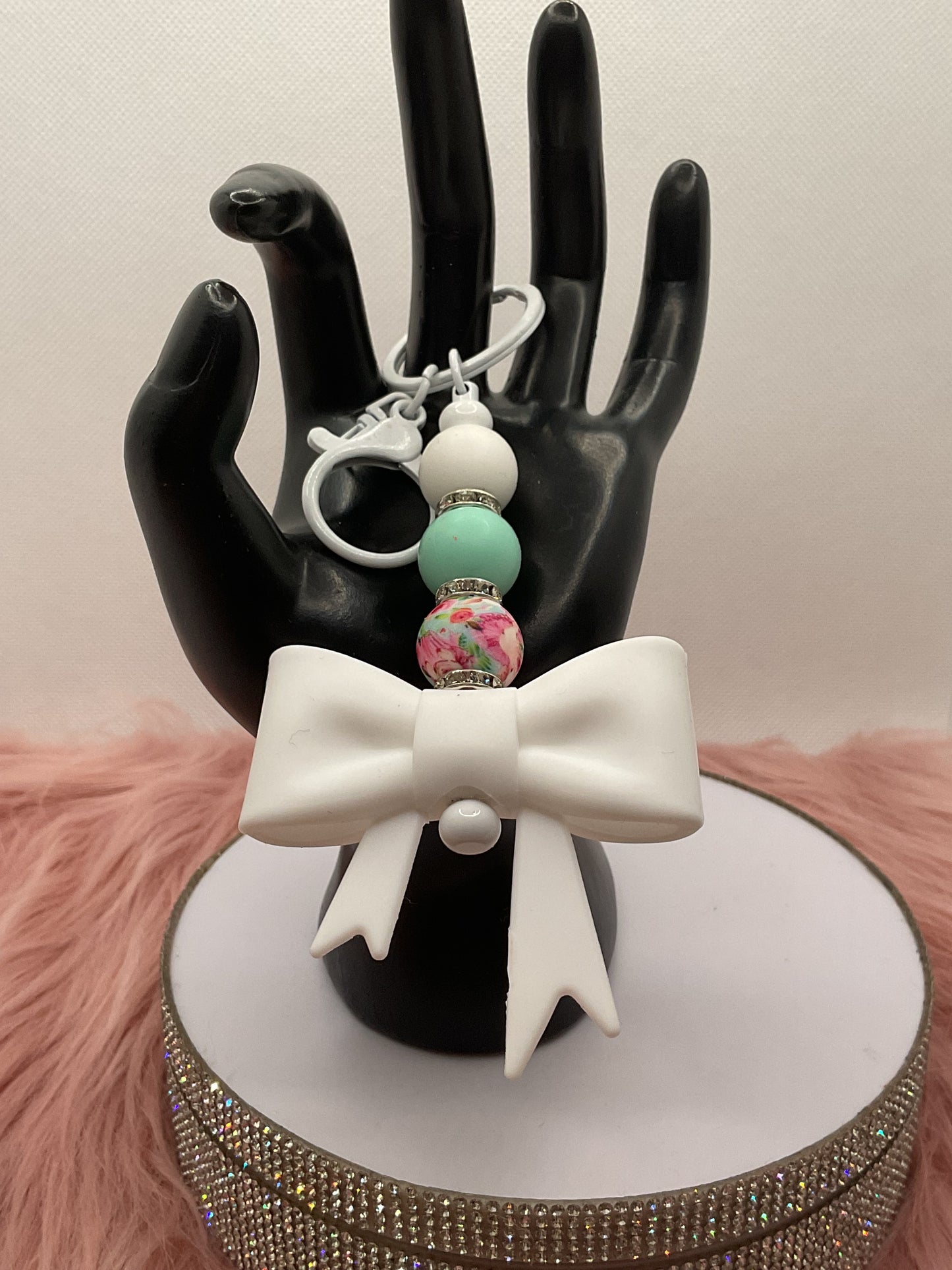Silicone Bow Keychain/Beaded Keychain