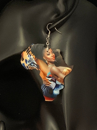 Africa Earrings: Sublimation Print, Hypoallergenic Posts