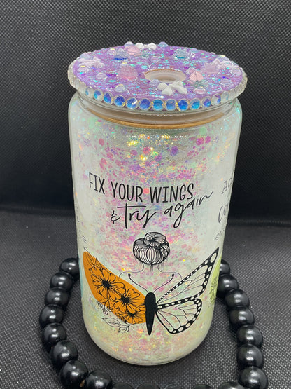 Glitter Snow Globe Tumbler: 16oz Glass Cup