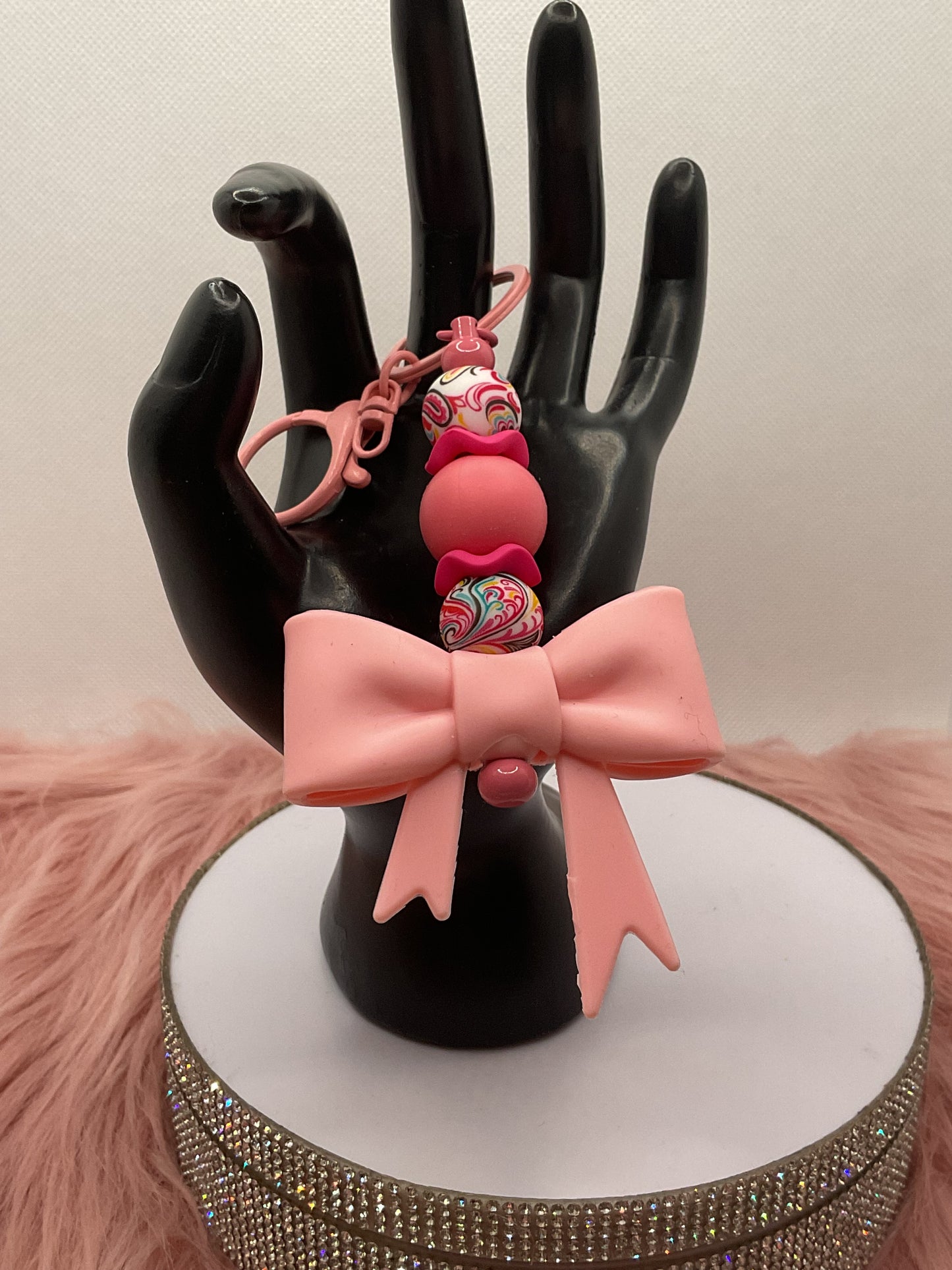 Silicone Bow Keychain/Beaded Keychain