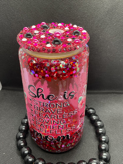 Glitter Snow Globe Tumbler: 16oz Glass Cup