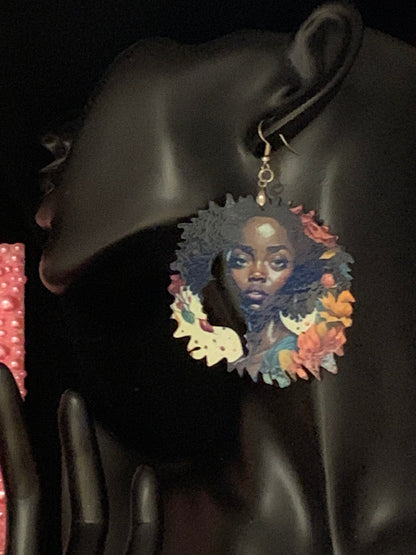 African Woman Sublimation Earrings: Hypoallergenic MDF Wood